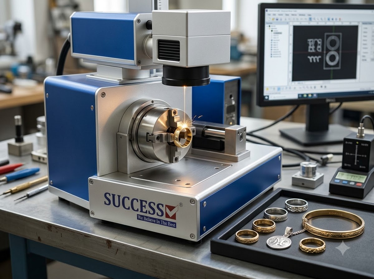 Jewellery laser marking machine engraving a logo on a gold ring